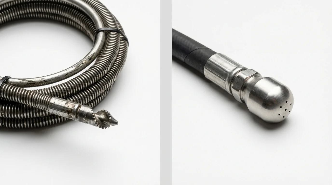 Drain snake cable and hydro jetting nozzle used for drain cleaning in Livingston, LA